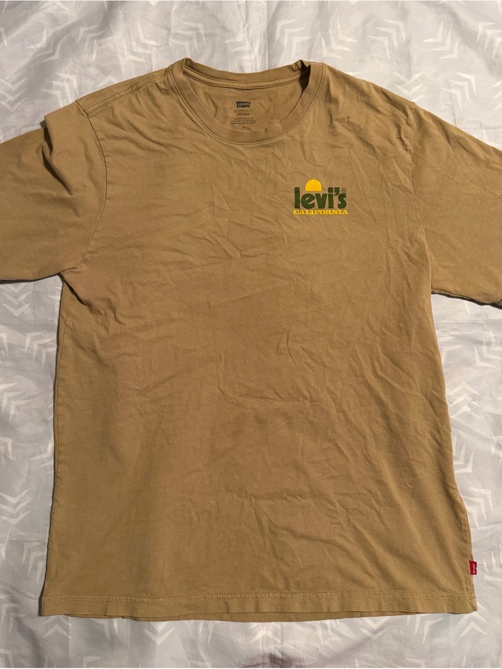 Levi's Tan Short Sleeve Logo Tee with Yellow & Green Print